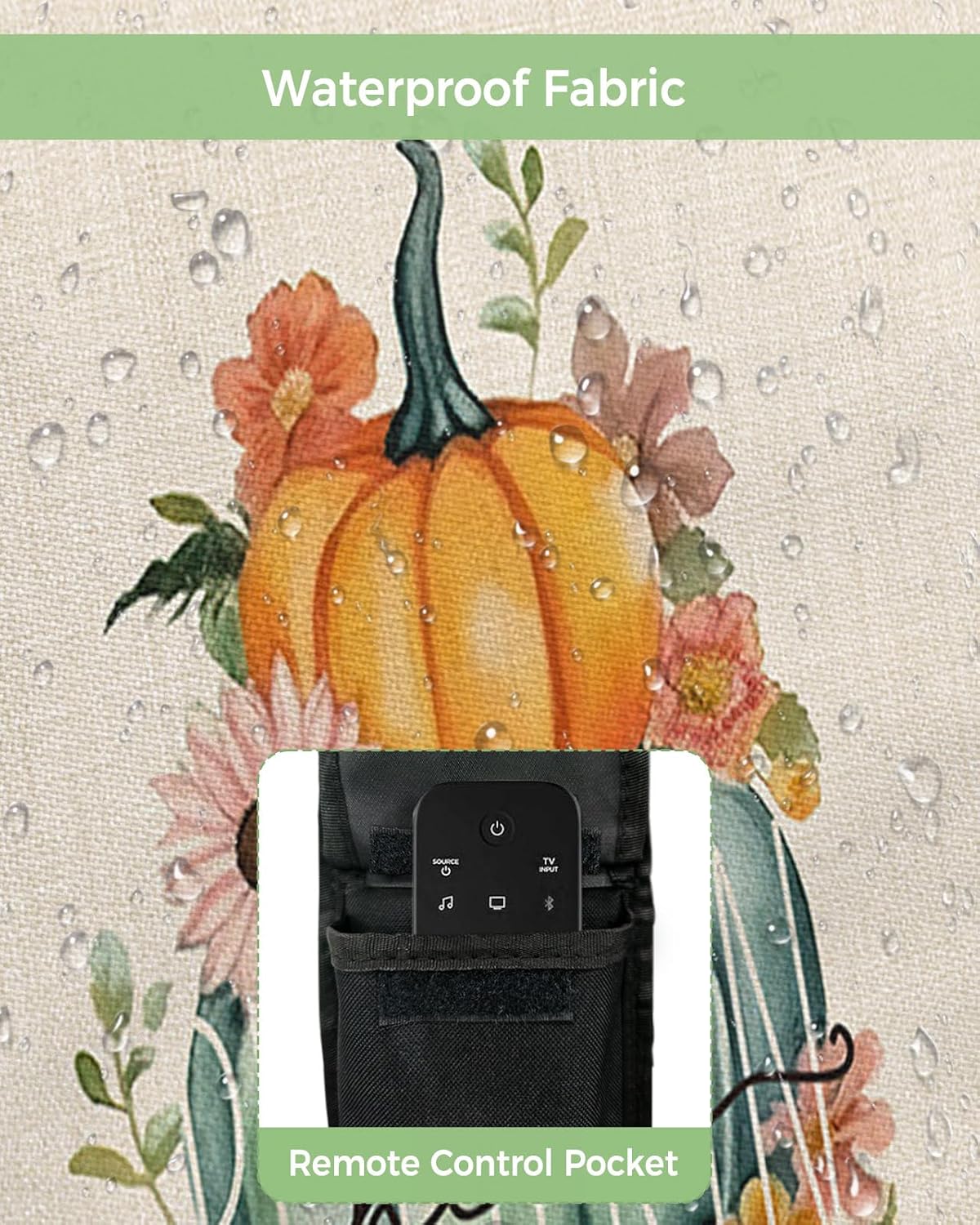 Outdoor TV Cover - Thanksgiving Pumpkin Flowers Fall Leaves Waterproof and Weatherproof 40"-43" LCD Movable Shield TV Display Screen Protector Outside Television Covers
