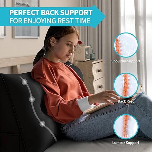 Miniatura 5 de CECER Almohada de cabecera de cama tamaño California King, almohada triangular grande con dos bolsillos laterales, cojín largo de cuña para cama o