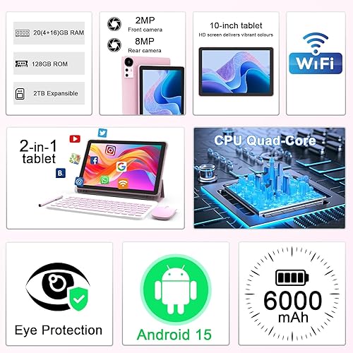 Miniatura 2 de Tablet Android 13 de 10 pulgadas, 2024 más reciente 12 GB de RAM+128 GB ROM1 TB tabletas expandibles PC, tabletas 2 en 1 con teclado, pantalla HD de