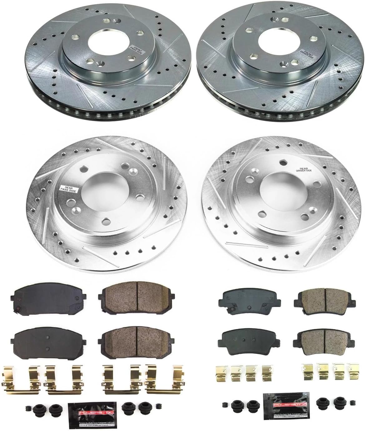 PowerStop Front and Rear Brake Kit For Hyundai Elantra 2021-23 - Drilled and Slotted Disc Rotors with Ceramic Brake Pads Replacement, K8808