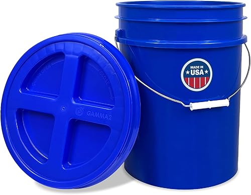 ePackageSupply Cubo de plástico de grado alimenticio de 5 galones con tapa de sello gamma  Fabricado en Estados Unidos  Sin BPA  Resistente 90 mil