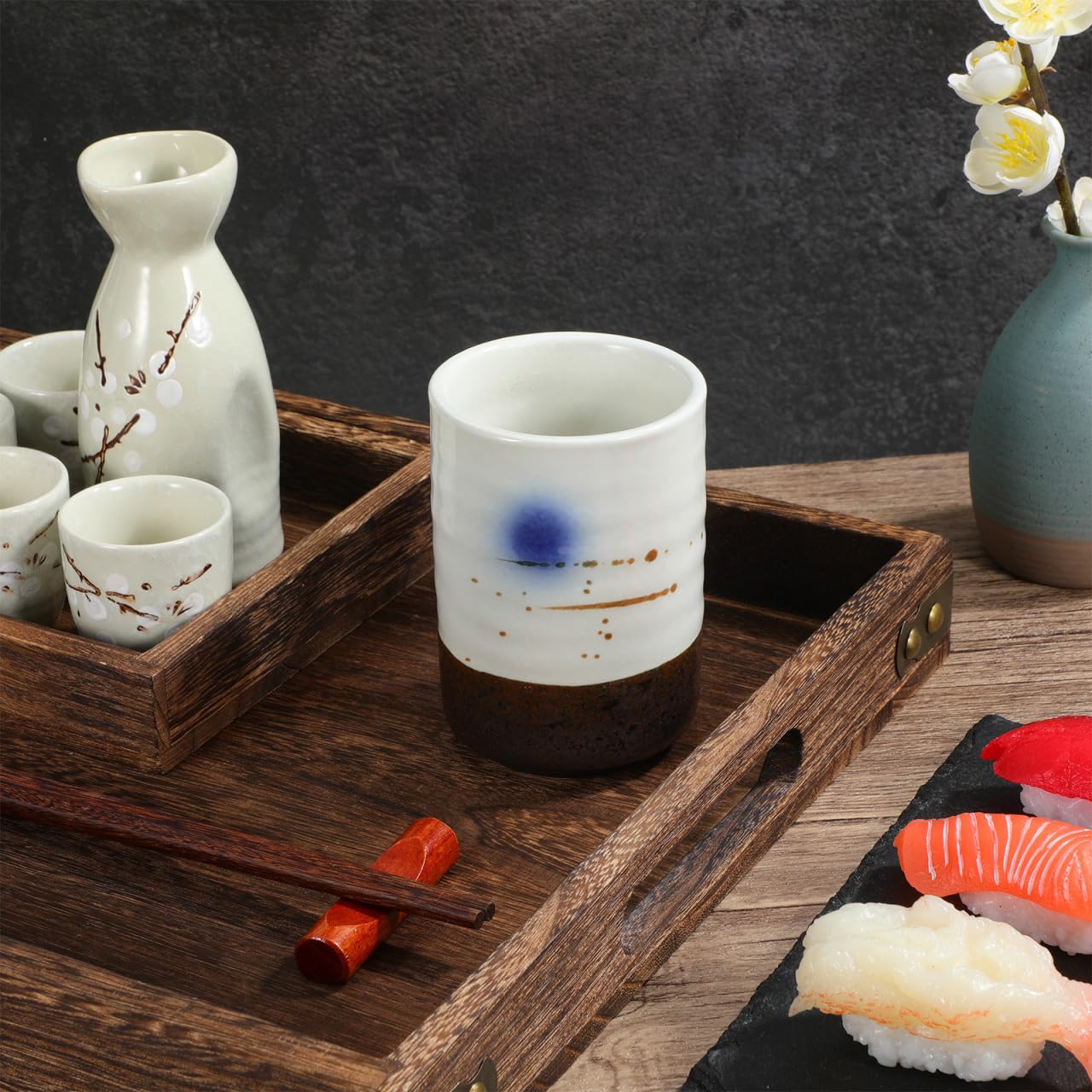 Cabilock Tazza giapponese dipinta a mano matcha, set da tè retrò, tazze da tè giapponesi in ceramica