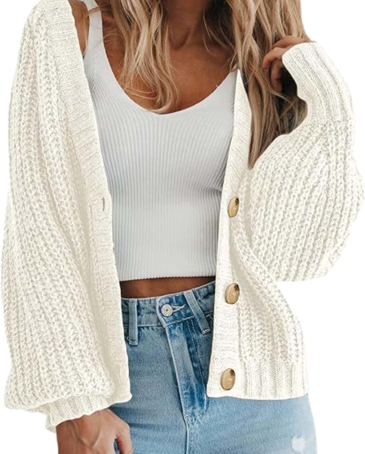Ultimate Womens Thick Knit Cardigan Sweater Cozy Long Sleeve Button Loose Short Warm Cardigan Sweater
