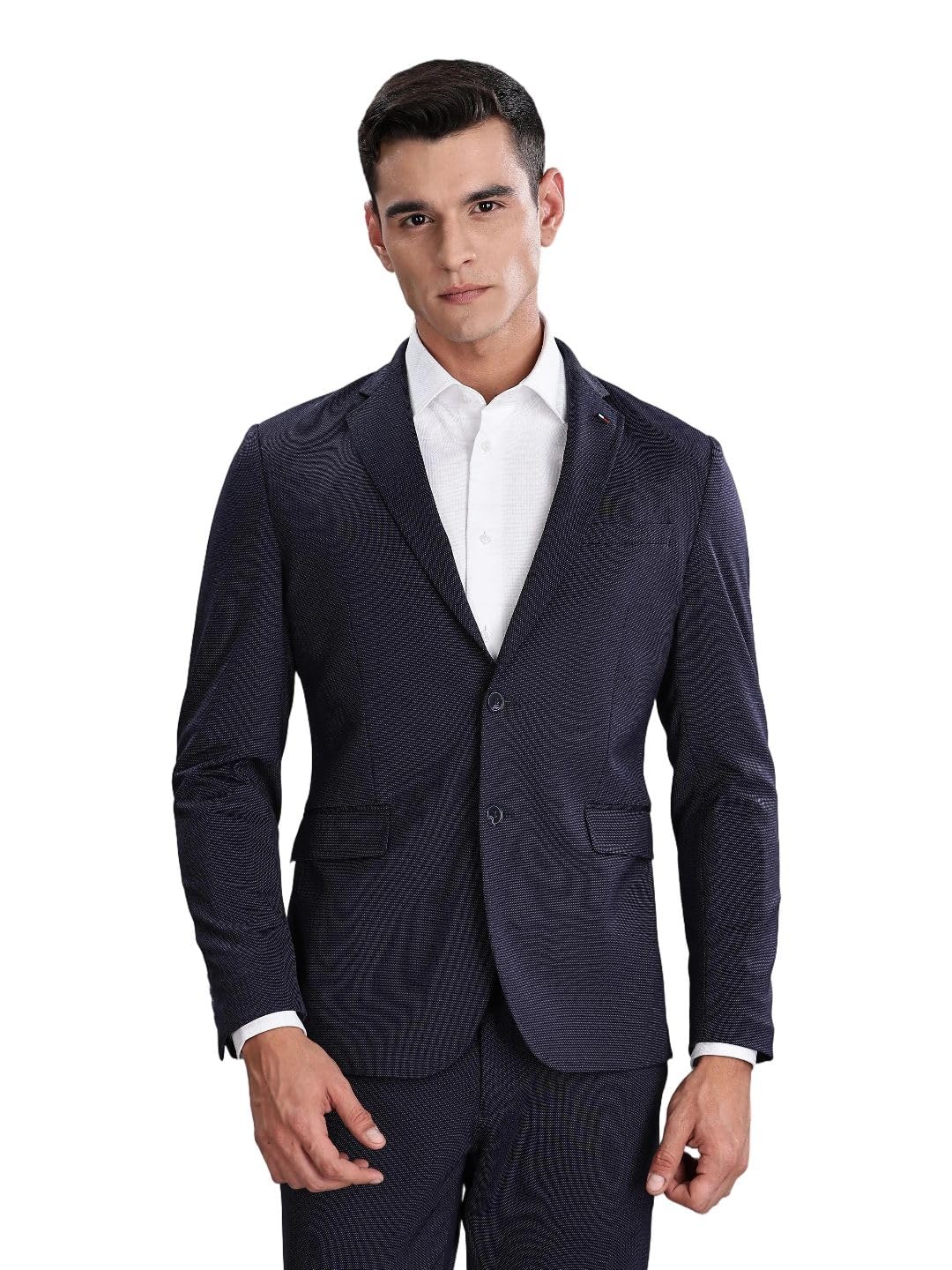 tommy hilfiger Self-Design Navy Single-Breasted Blazer-picture-32