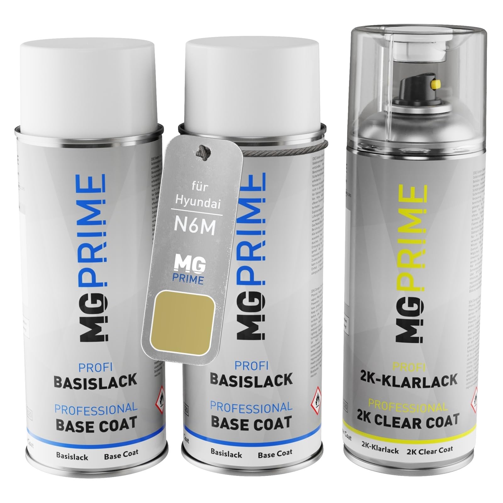 MG PRIME Vernice per auto Bombolette per Hyundai N6M Lucid Lime Metall. +2K | Lucid Lime Metallic, Kit vernice di fondo + base + trasparente 2K, bombolette spray 400ml
