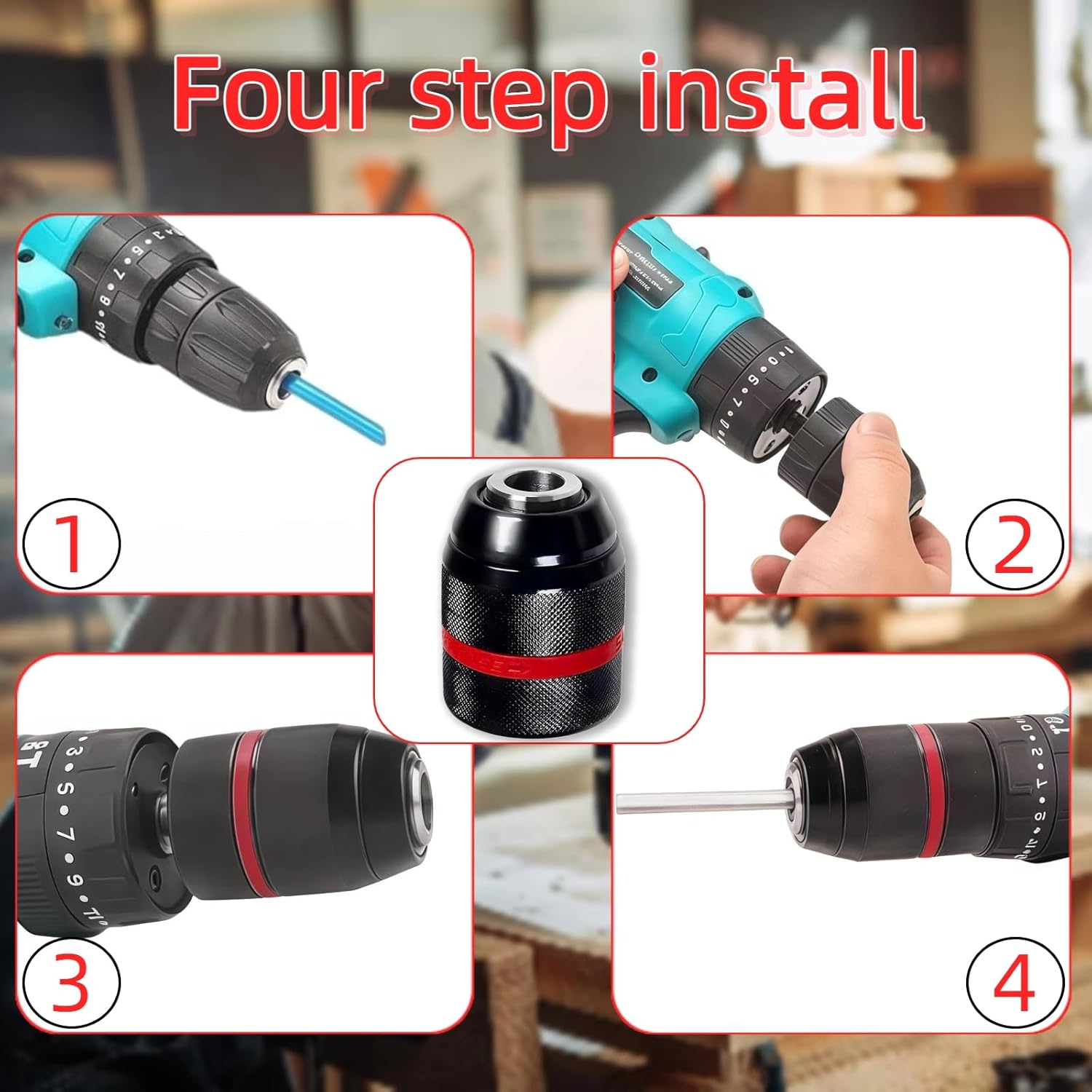 Multi - Function Keyless Drill Chuck for 1/2-20UNF Mount 1.5-13mm Self-tighten Drill Chuck for Multiple Purposes,Including 3/8" SDS-Plus Shank,1/4" Hex Shank,1/2" Impact Wrench Adapter