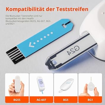 iHealth Blutzucker-Teststreifen (50 Stück) Blutzuckertest Präzisionszuckermessung für Diabetiker Streifen funktionieren nur mit iHealth Blutzuckermessgeräten