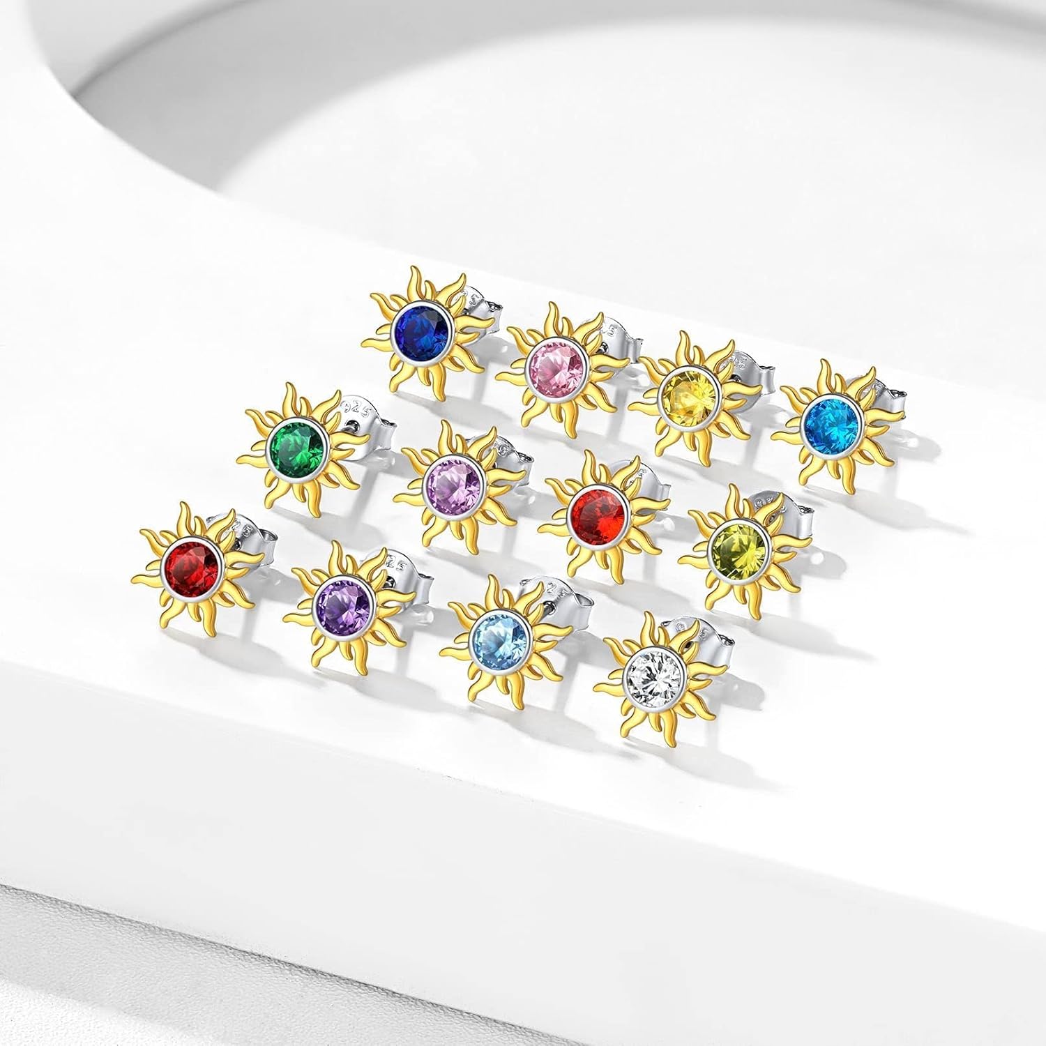 ChicSilver 925 Sterling Silver Earrings Dainty Sun Earrings Small Round Birthstone Earring for Women - Image 7