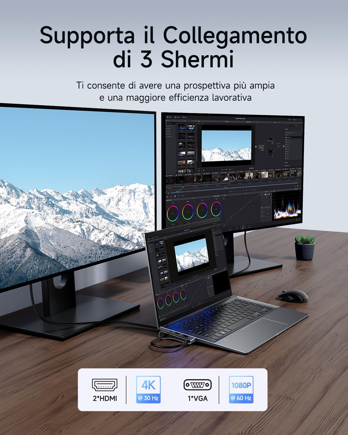 Baseus Docking Station 11 in 1 USB C, Hub USB C con triplo display con 2x HDMI 4K, 3x USB 3.0, Alimentatore di tipo C, VGA, Lettore di schede SD/TF, Ethernet, Audio da 3,5 mm, per MacBook Pro/Air
