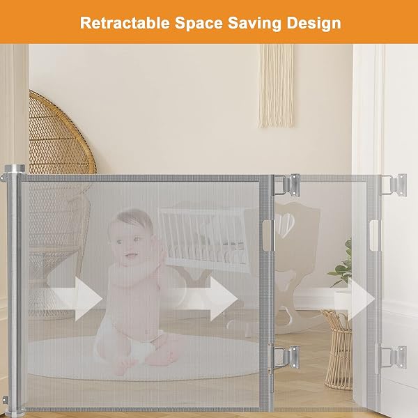 Retractable Stair Gate for Baby, Extra Wider Safety Dog Gate 150cm, 86cm Tall, One Hand Operated Baby Gate for Stairways & Hallways, Indoor & Outdoor, Grey (150cm) - 4