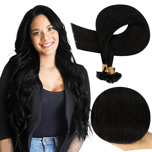 Full Shine Extensiones de cabello humano prebonded, extensiones de cabello humano negro Ktip de 22 pulgadas, extensiones de cabello humano de fusión