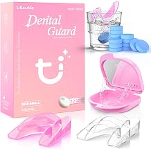 Anti Grinding Guard, Mouth Guard for Grinding Teeth at Night, Night Guards for Teeth Grinding for Adults,Pink+Clear, Small 4 Pack, Guard Case with 5X Magnifier