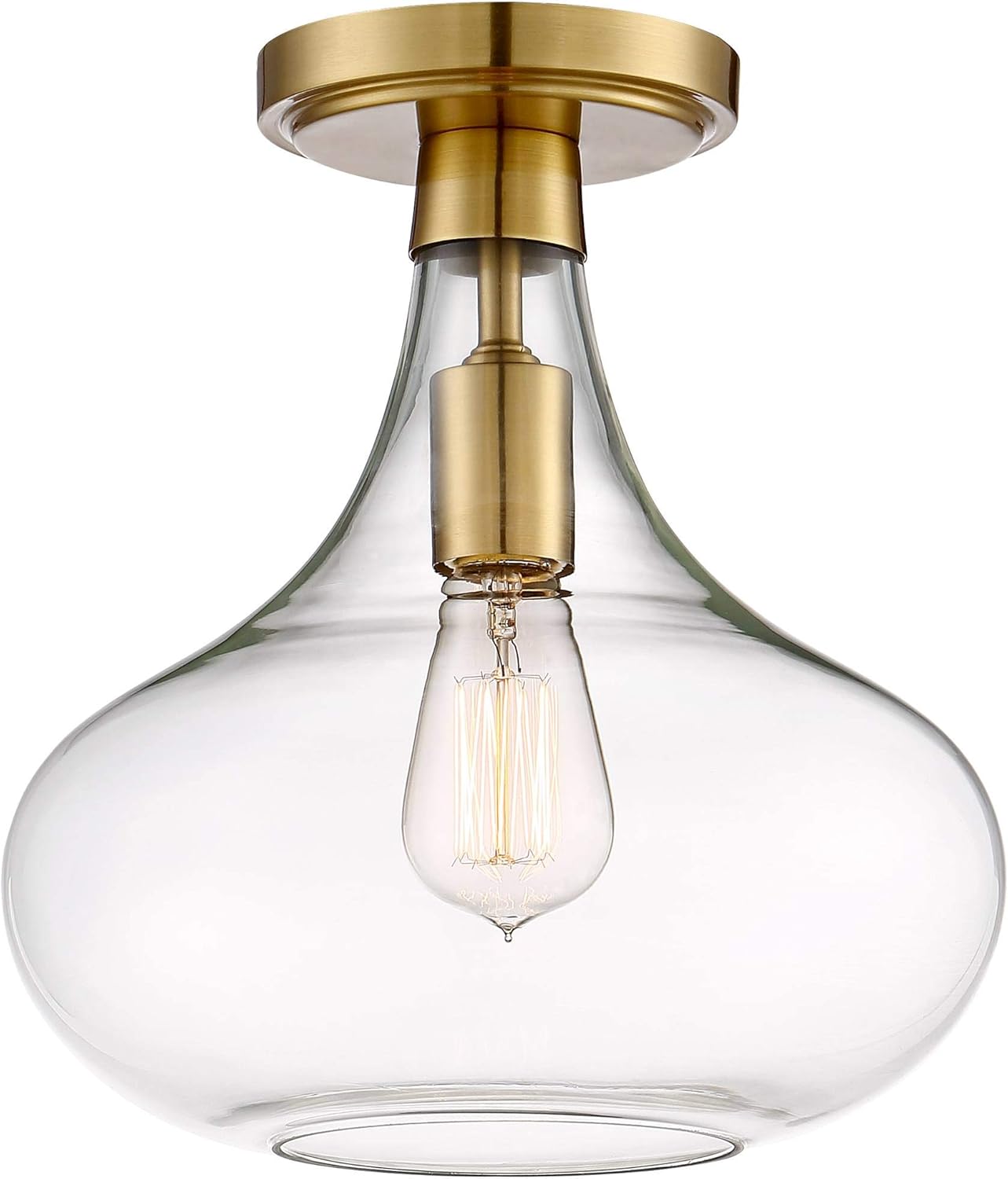 Warm Antique Brass and Clear Glass Semi-Flush Mount Ceiling Light