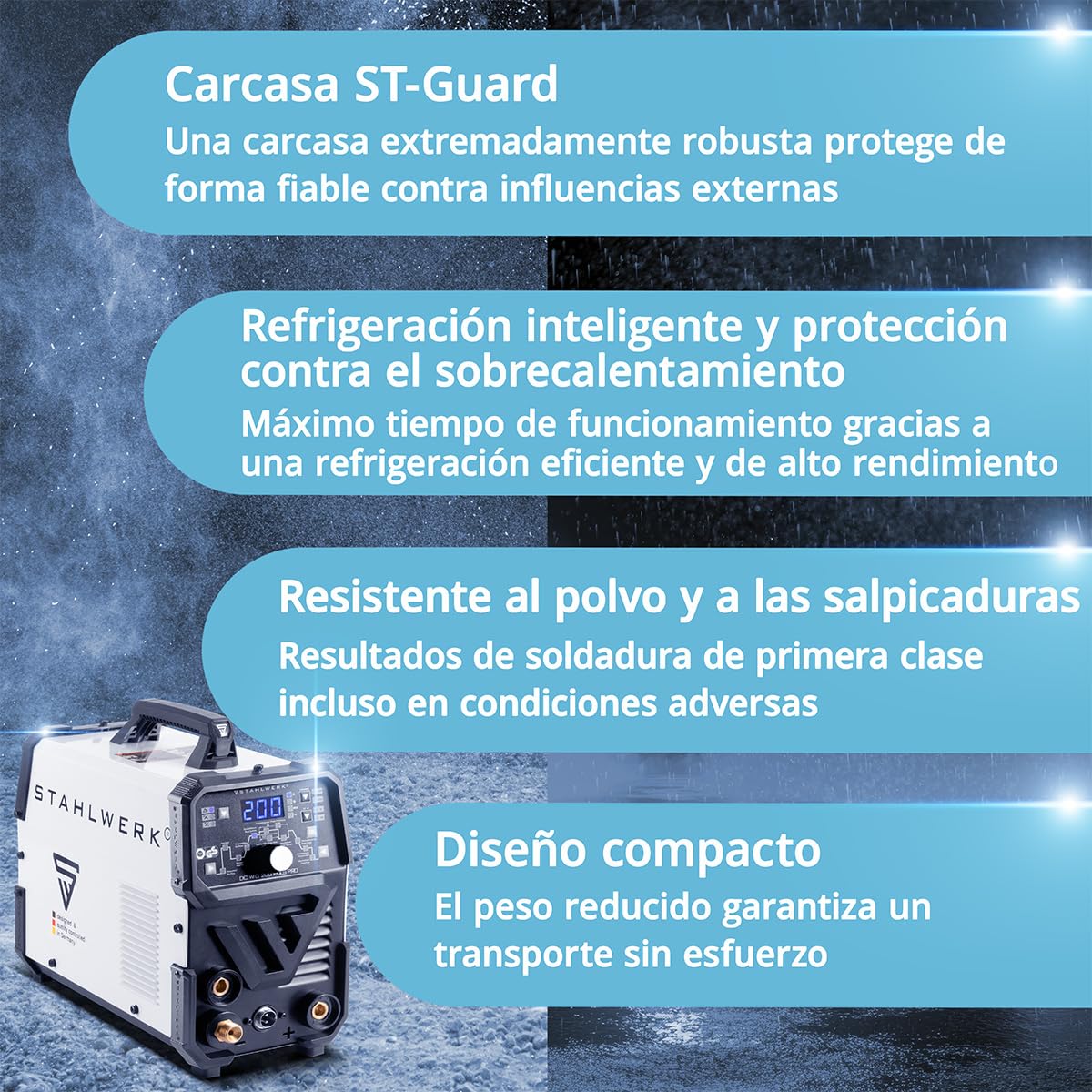 STAHLWERK Soldadora combinada 2 en 1 DC TIG 200 Puls Pro hasta 200 A | TIG & MMA (MMA/ARC), función de pulso, memoria de trabajos, Hotstart, para chapa fina, acero, acero inoxidable, cobre & latón