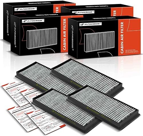 A-Premium Filtro de aire de cabina de 4 piezas con carbón activado compatible con BMW E90 Series M3 2008-2013, V8 4.0L, filtro de polvo y olor,