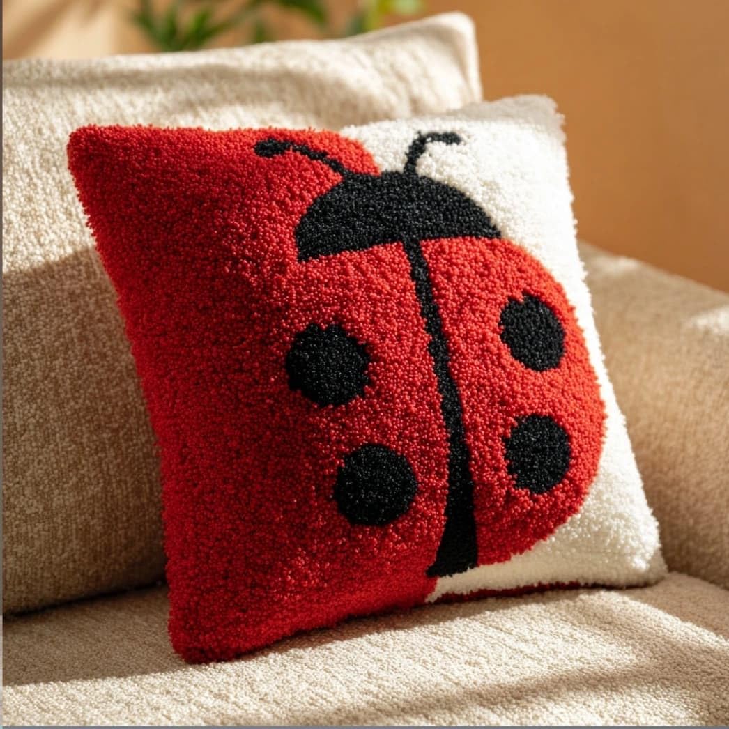 AxiangziK Latch Hook DIY Pillow Kit,Ladybug Cushion Cover 43X43Cm