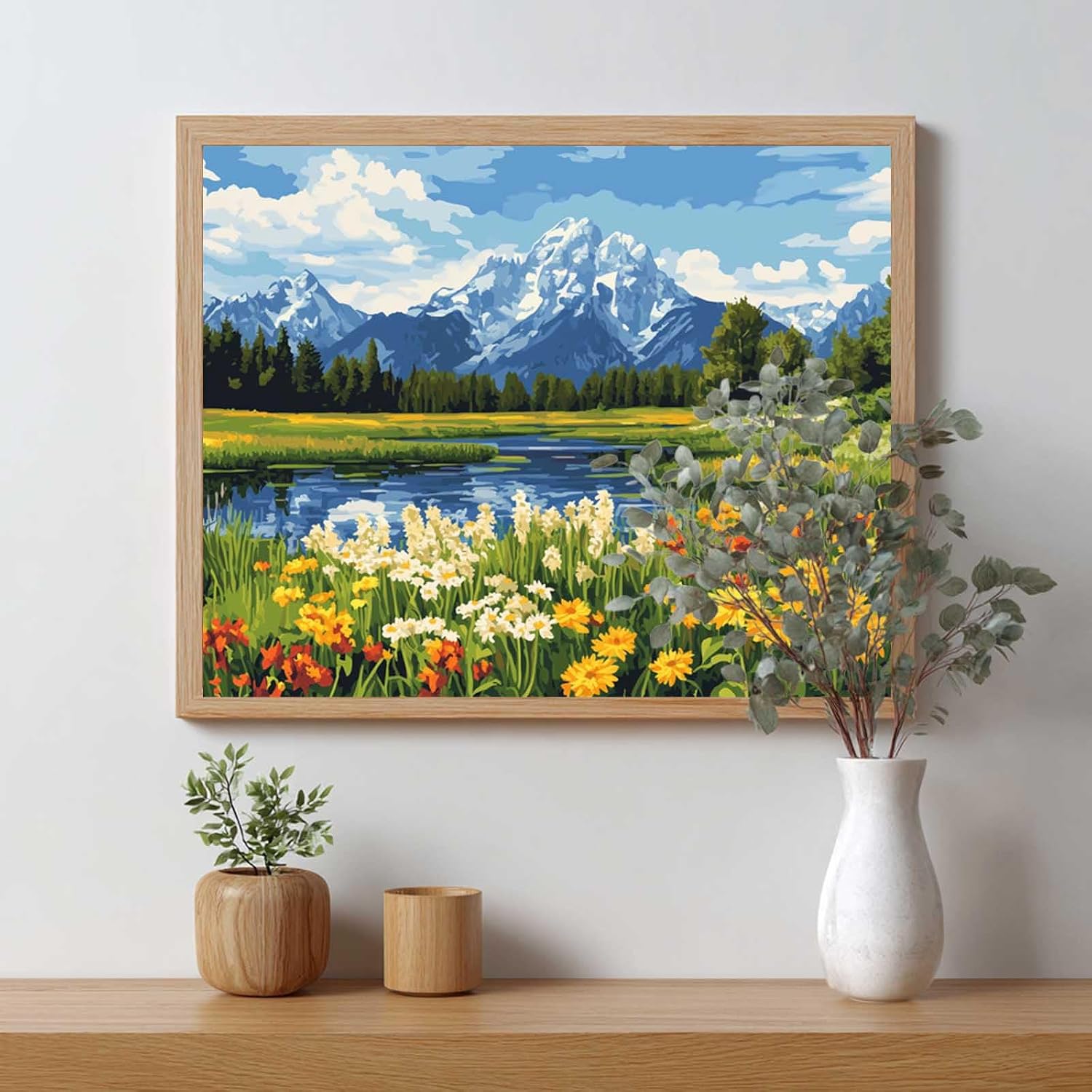 Grand Teton Paint by Number, Grand Teton National Park Paint by Numbers Kit for Adults, Mountains Landscape Canvas Wall Art, Lake Tree Wildflowers Acrylic Painting Home Decor(16x20inch, Unframed)