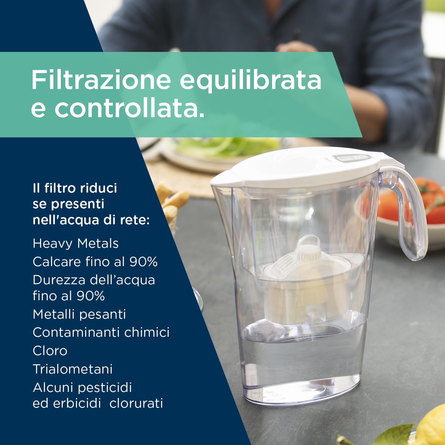 LAICA Stream Line Caraffa Filtrante - Bianca - 2,3L - Timer Digitale - 6 Limescalestop Filtri inclusi - Riduce il Calcare nell'Acqua e Migliora il Gusto dell'Acqua - Made in Italy