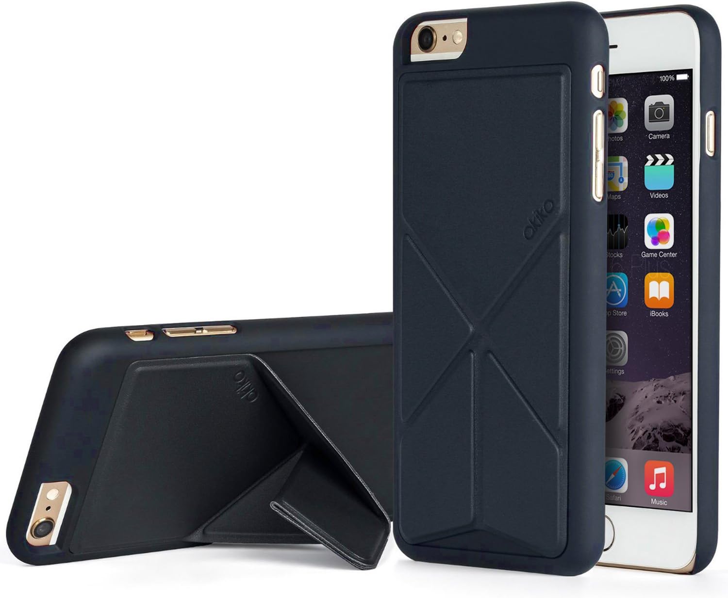 Akiko Origami Series Leather Scratch Proof Foldable 2-Way Stand Hard Stand Case for iPhone 6 - Navy Blue