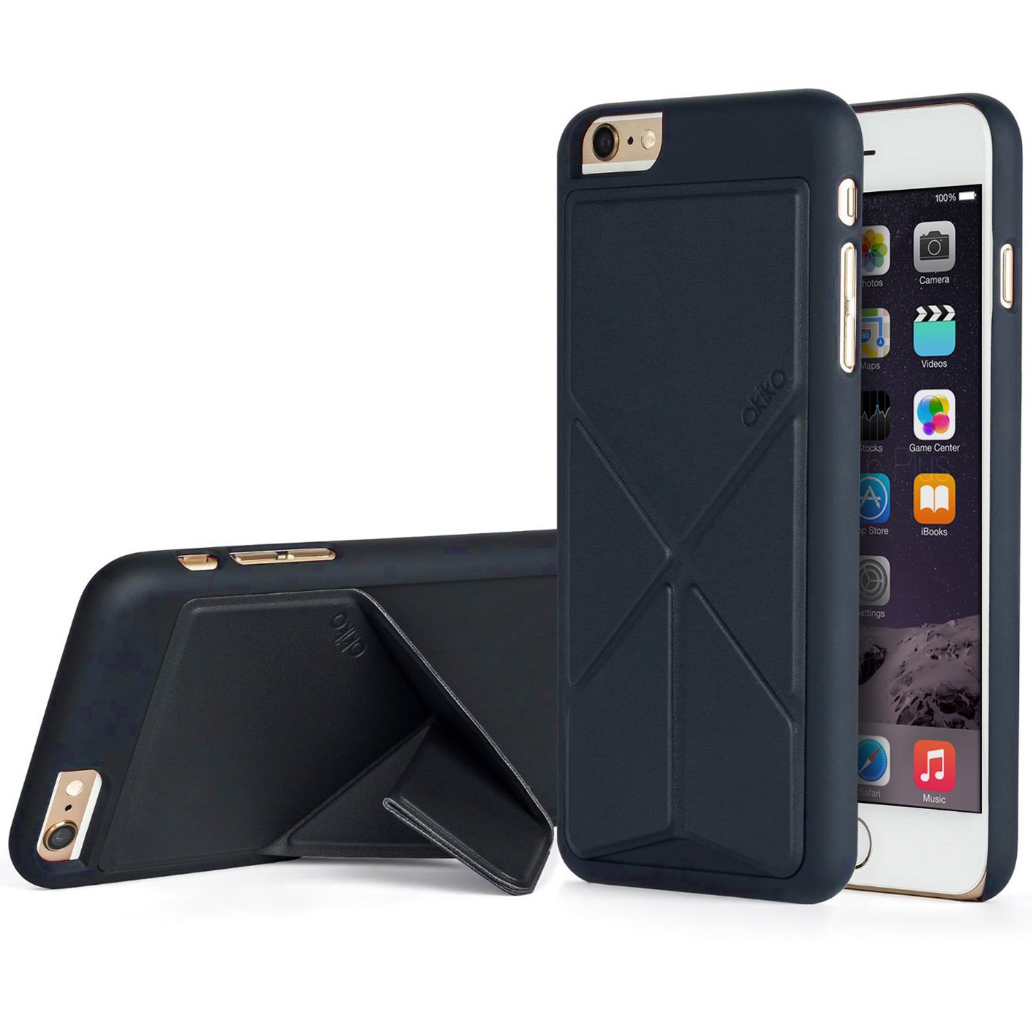Akiko Origami Series Leather Scratch Proof Foldable 2-Way Stand Hard Stand Case for iPhone 6 - Navy Blue