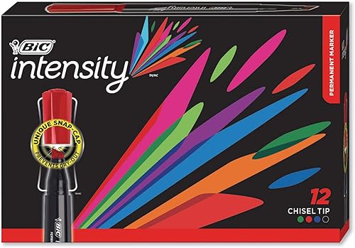BIC Intensity - Marcador permanente de punta de cincel, punta de cincel ancha, colores surtidos, docena