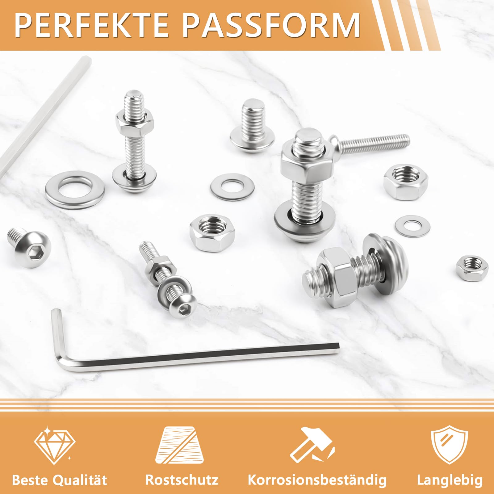1280 Stk Schrauben Set, M3 M4 M5 M6 Gewindeschrauben Set 304 Edelstahl Linsenkopf Innensechskantschrauben mit Muttern Unterlegscheiben und Innensechskantschlüsseln Sortiment Set (Packung mit 2)