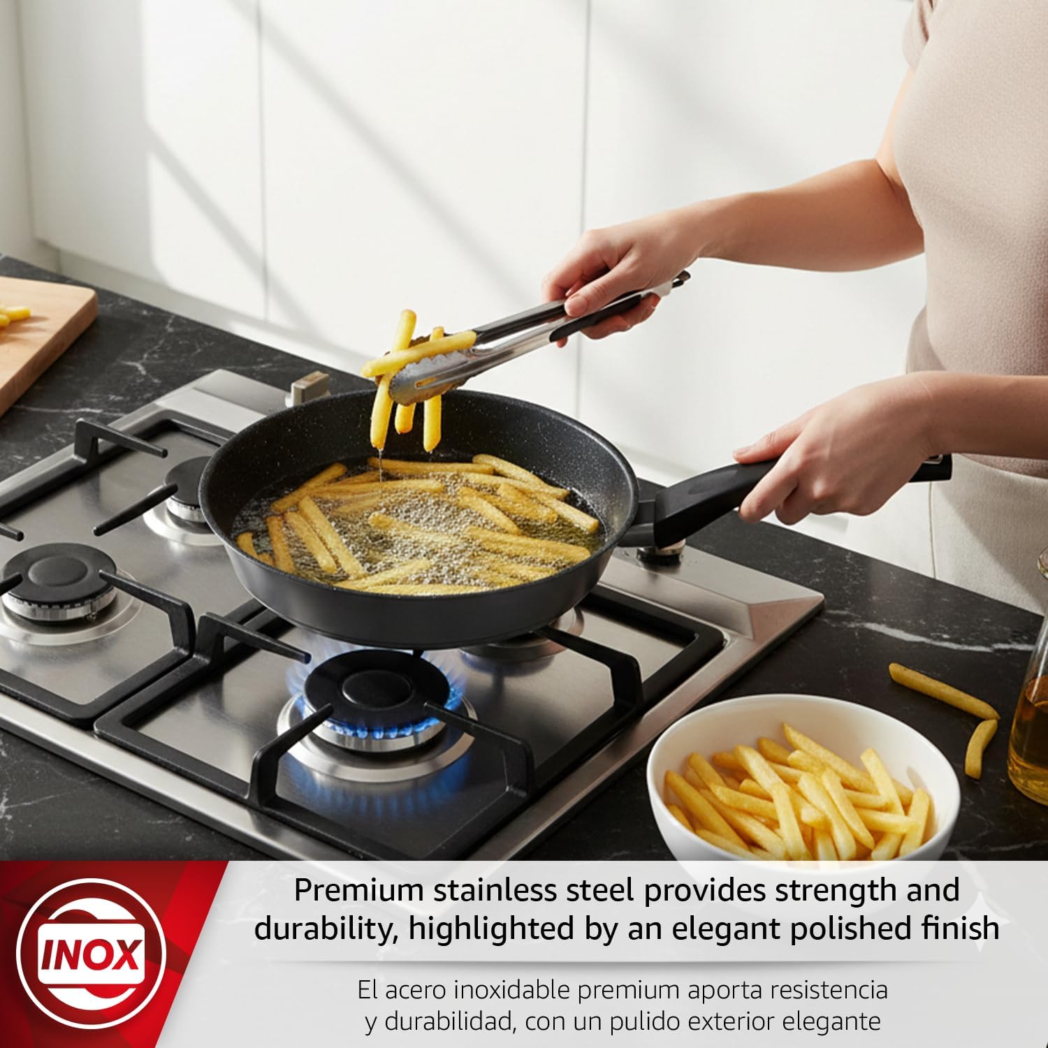 Magefesa Onix Nonstick Frying Pan Set, 2-Piece Stainless Steel Skillets (7” & 9.5”), Induction Compatible, Heat-Resistant Stay-Cool Bakelite Handles