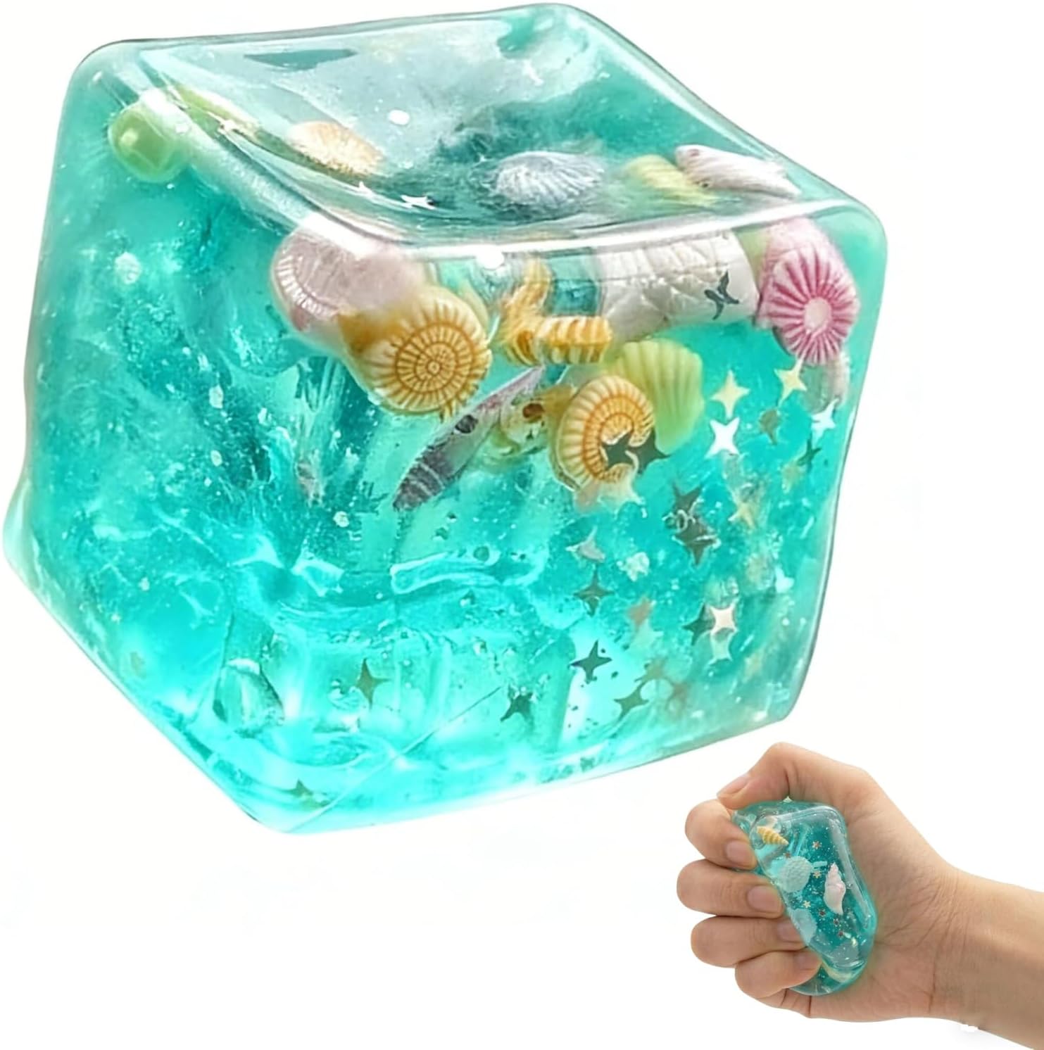 Ice Cubes Marine Shells Squishies Toy,Soft Slow Rise Squishy Stress Relief Toy, TPR Ice Cube Soft Stress Relief Toy for Adults Anxiety Relief, Party Favors, Table Decoration(1PCS)