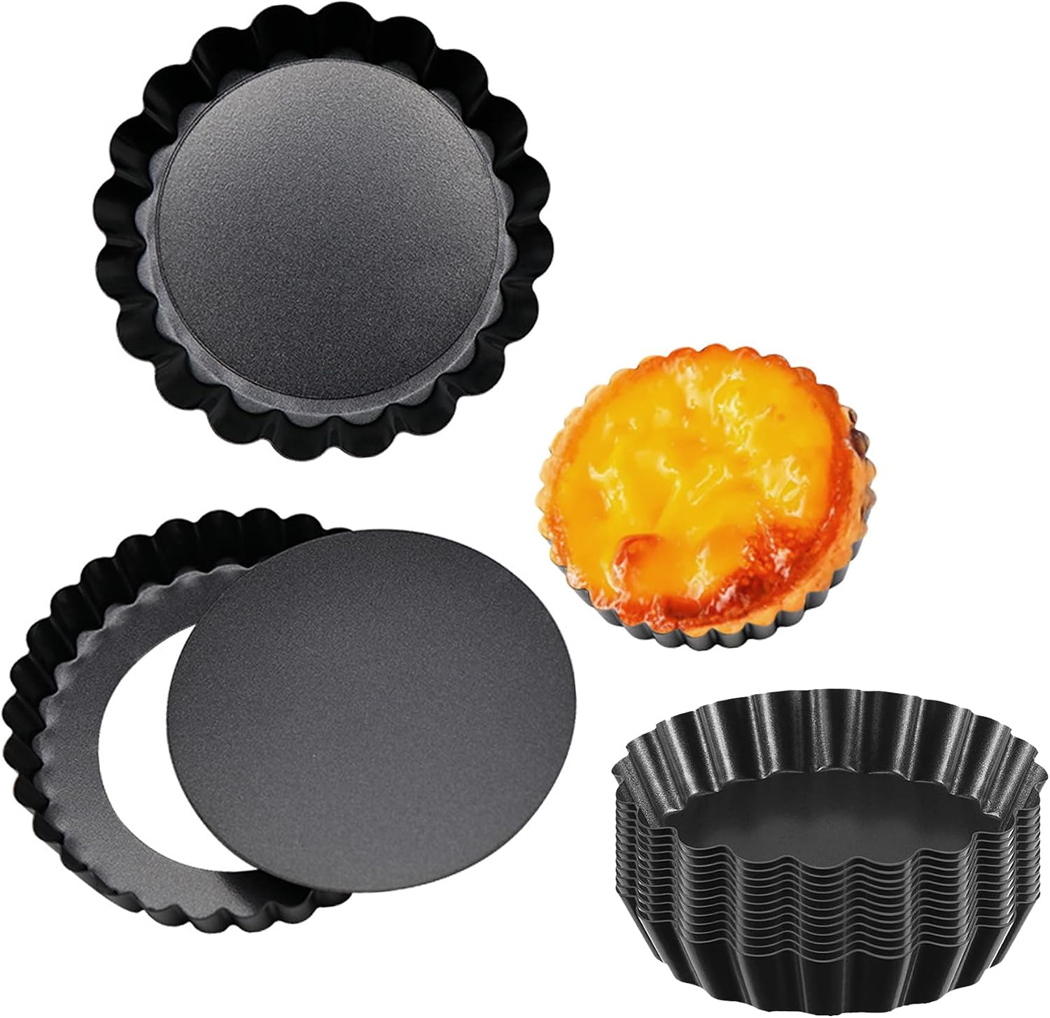4 Inch Egg Tart Molds with Removable Bottom, 12 Packs EggTart Mold, Non-Stick Pan Carbon Steel Egg Tart Molds, Muffin Cupcake Pudding Baking Cup Maker - for Pies, Chinese Tart, Cakes