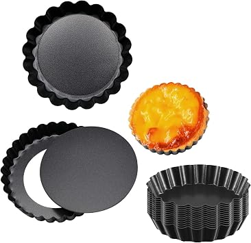 4 Inch Egg Tart Molds with Removable Bottom, 12 Packs EggTart Mold, Non-Stick Pan Carbon Steel Egg Tart Molds, Muffin Cupcake Pudding Baking Cup Maker - for Pies, Chinese Tart, Cakes