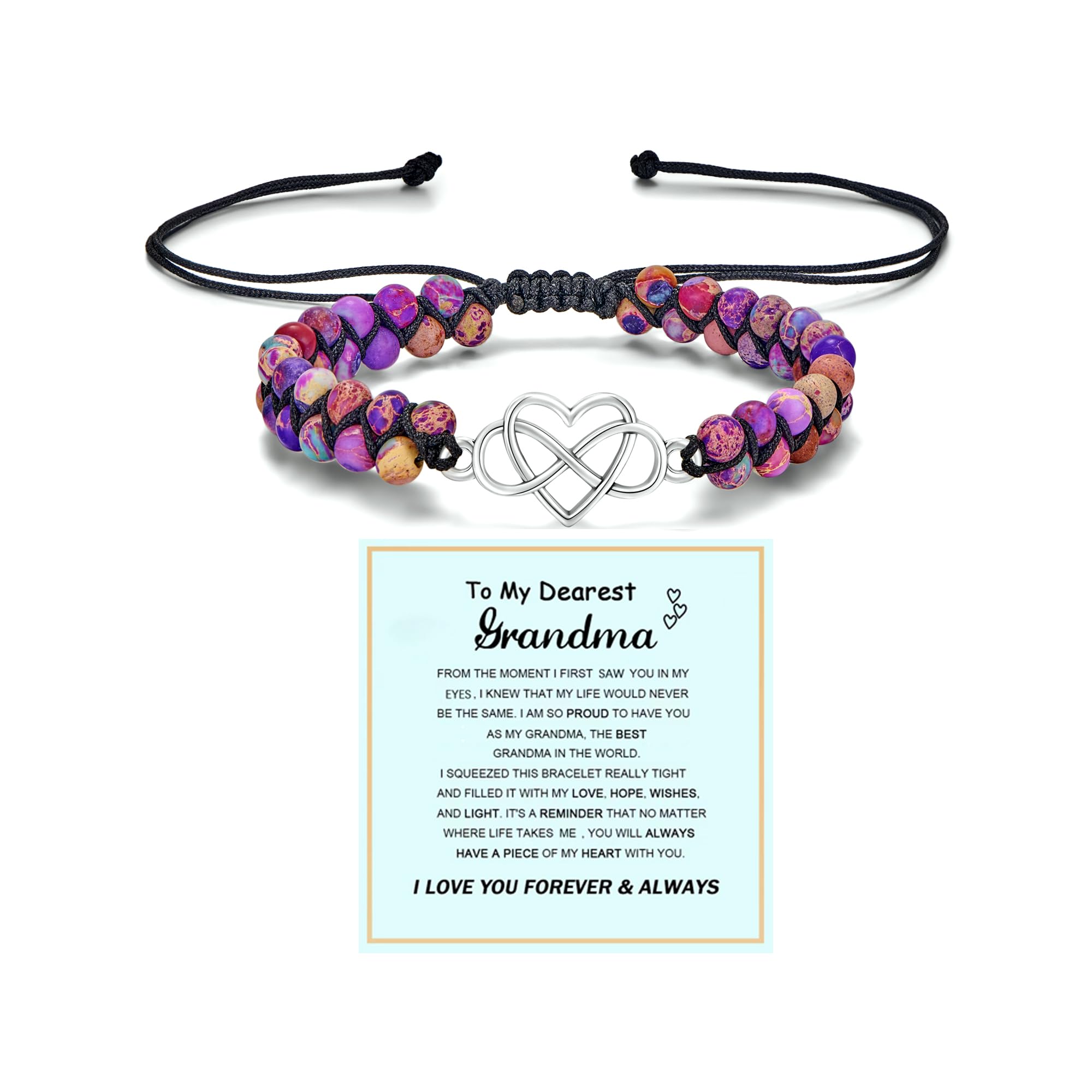 To My Granddaughter-Infinity Forever Love Heart Bracelet, Natural Emperor Stone Double Layer Purple Beaded Woven Wrap Bracelets Adjustable Mind Peace Gift Jewelry