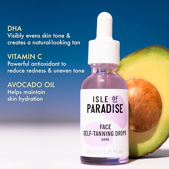 Isle of Paradise Self Tanning Face Drops Dark (10 ml) Add Self Tanning Drops to Skin Care Natural Ingredients & Vegan