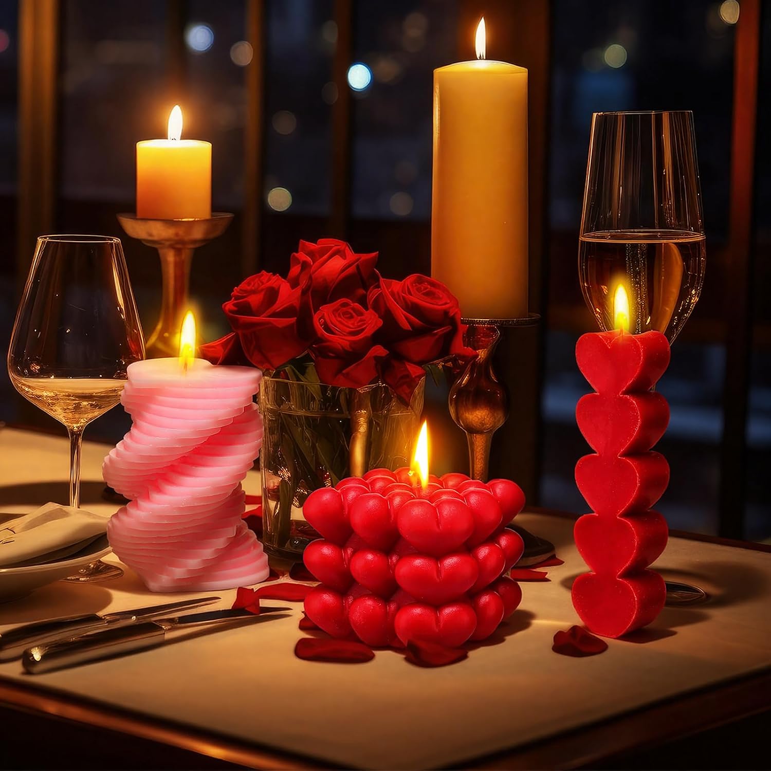 Conelist 3 Pcs Valentine Heart Shaped Candle Burning Stacked Spiral Heart Bubble Candle Pillar Unscented Romantic Valentine's Day Gift Wedding Anniversary Kitchen Home Aesthetic Table Decor