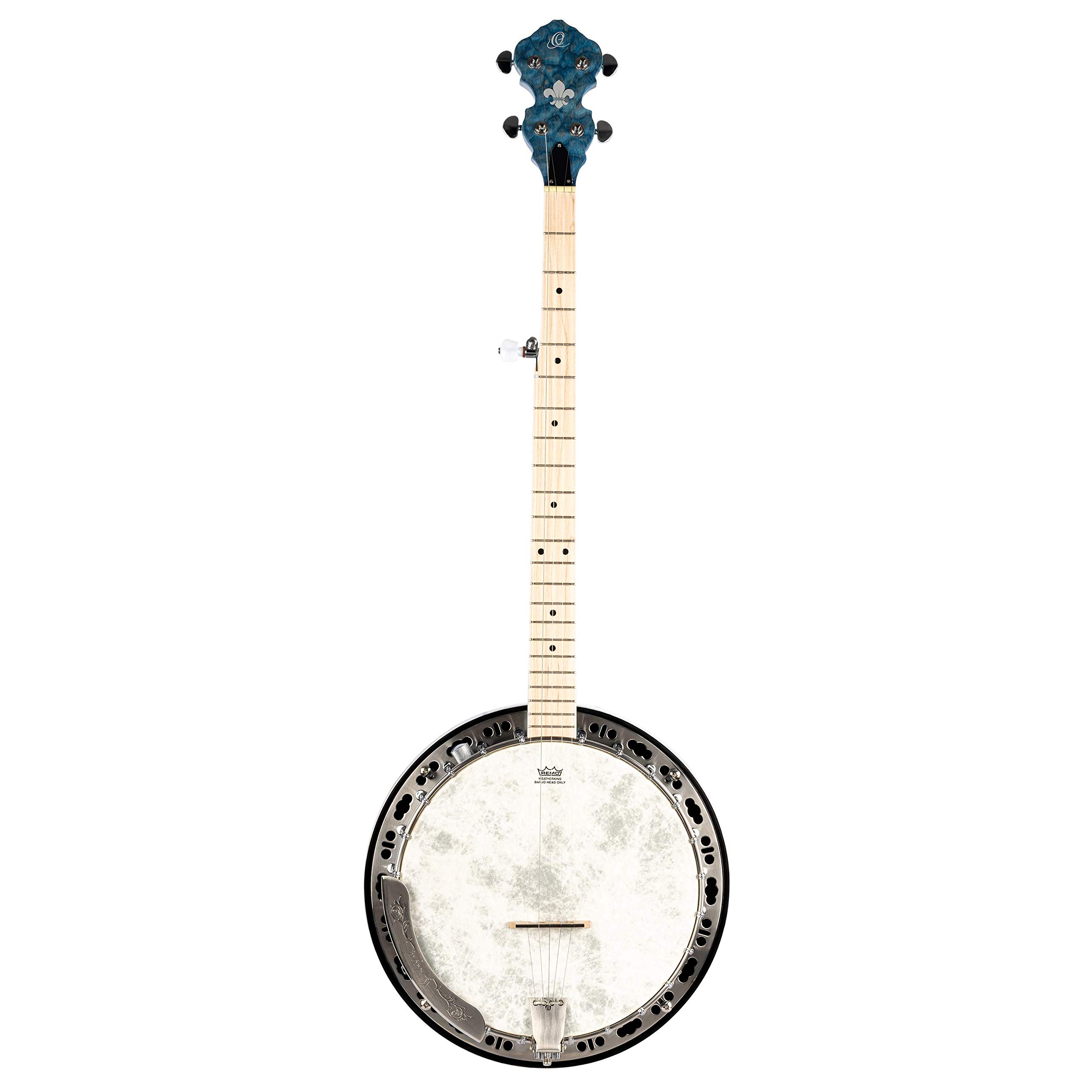Ortega Guitars Falcon Series E-Akustik Banjo - Closed Back, Quiltahorn Blau