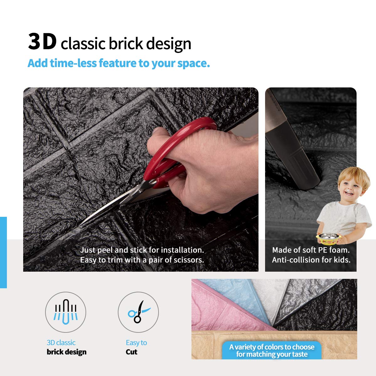 20-Pack 115 Sq.Ft Faux Brick Panels 3D for Wall Décor Peel and Stick in Black