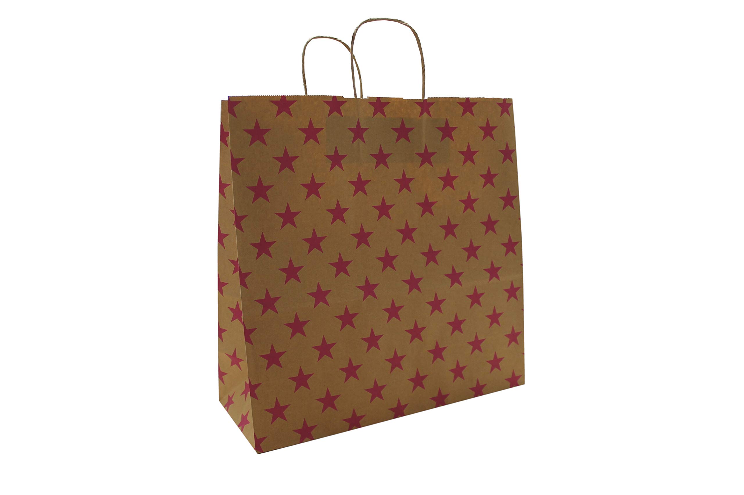 Papierowe torebki papierowe brązowe ze sznurkiem - gwiazdki różowe - różne rozmiary i ilości (250 sztuk, 35 + 14 x 35 cm)