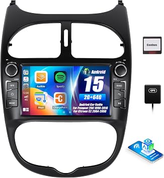SIXWIN 2G+64G Android 13 Car Stereo for Peugeot 206 1998-2016 for Citroen C2 2004-2008 7 Inch with CarPlay Android Auto Weather Forecast 53UI Network Radio Mirror Link Bluetooth FM GPS