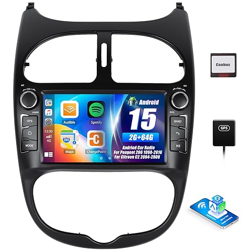 SIXWIN 2G+64G Android 13 Car Stereo for Peugeot 206 1998-2016 for Citroen C2 2004-2008 7 Inch with CarPlay Android Auto Weather Forecast 53UI Network Radio Mirror Link Bluetooth FM GPS