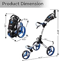 Vista 5 de CUBE CART Carrito de Golf de Empuje de 3 Ruedas – Carrito de Golf Plegable Ultracompacto de Dos Pasos, Marco Ligero de 14.5 libras, Mango Ajustable