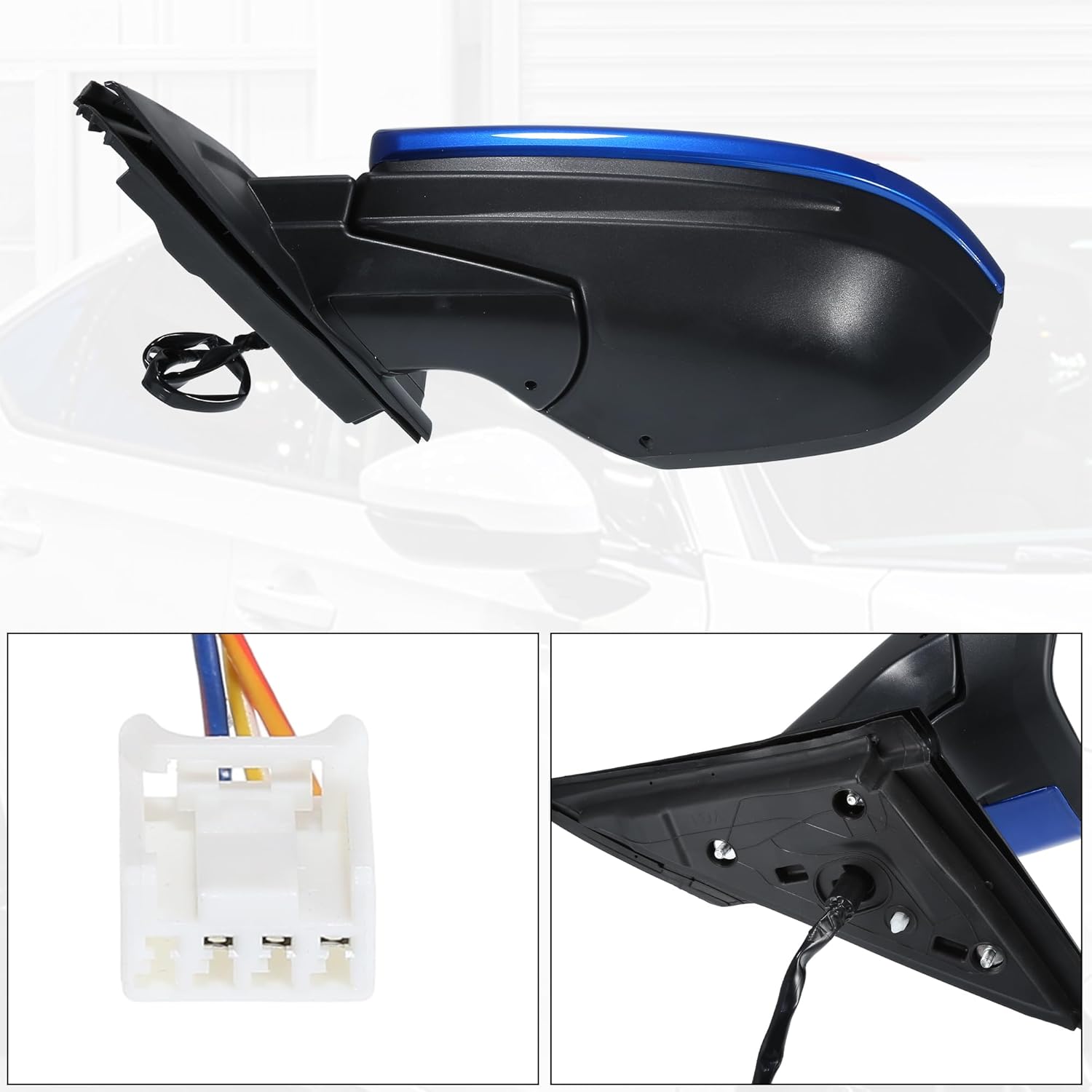 X AUTOHAUX Door Mirror Assembly Left Driver Side for Honda Civic 2016-2021 Power Glass Non-Heated Manual Folding 3 Pins Blue Paint to Match Replace No.76251TBAA11ZF