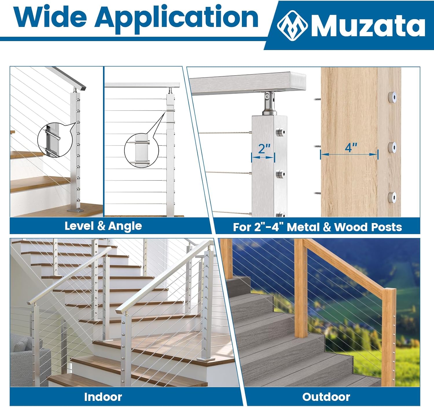 Muzata 40 Pair 1/8" Cable Railing Hardware CR26 Bundle 20 Pack Cable Railing Protector Sleeves CR72