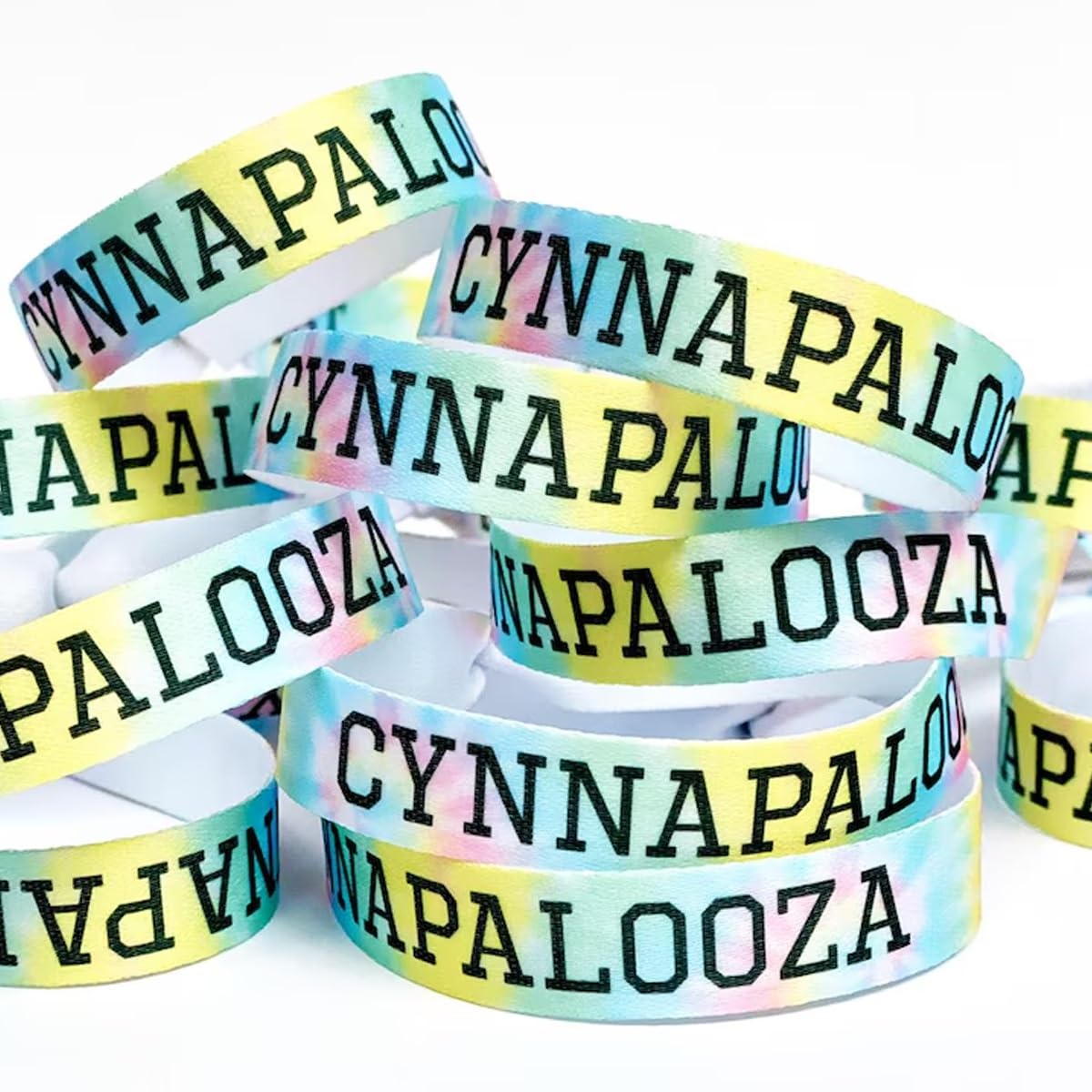 Pulseras de tela personalizadas para eventos, pulseras desechables de colores con texto, identificación para fiestas VIP