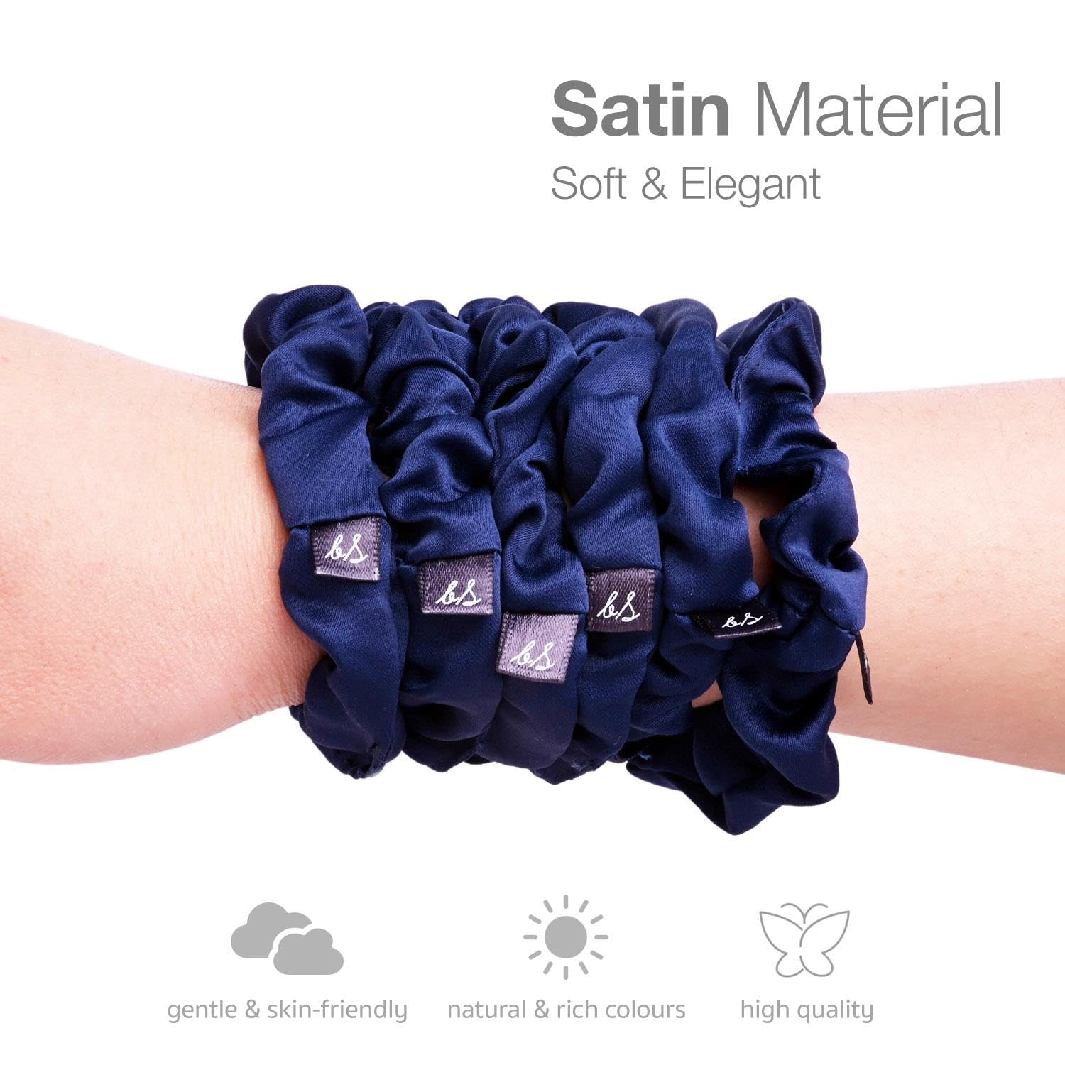 Basic Sense Skinny Satin Hair Scrunchies for Fine Hair Snag-Free, Strong Hold, A set of 6pcs, Navy, 1 count (Pack of 6) - Image 3