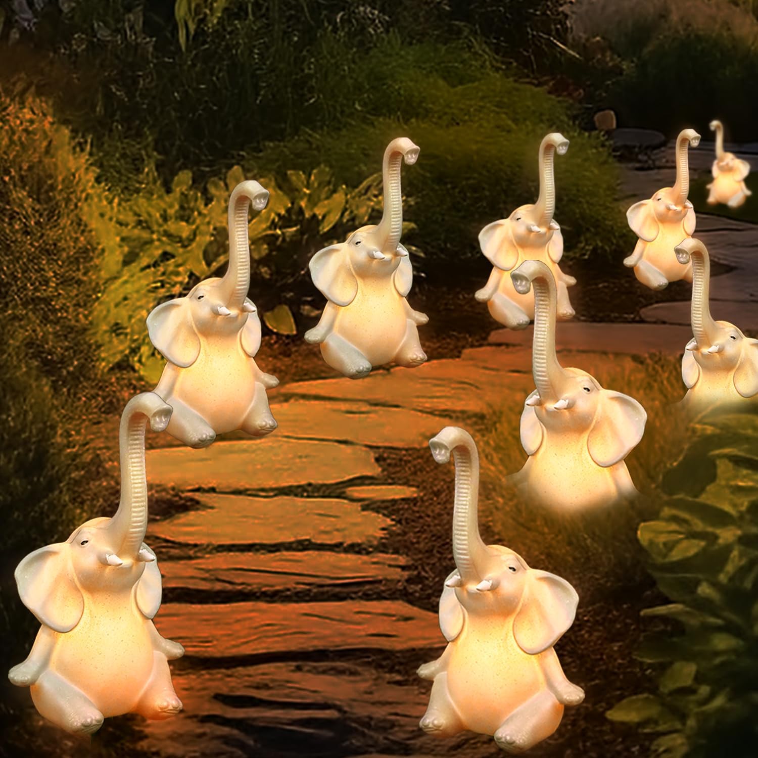 Solar Outdoor Elephant Statues Lights, 3 Pack New Upgraded Solar Garden Lights Outdoor Waterproof Solar Lights for Garden Decor, Christmas, Halloween, Yard, Lawn Elephant Lights