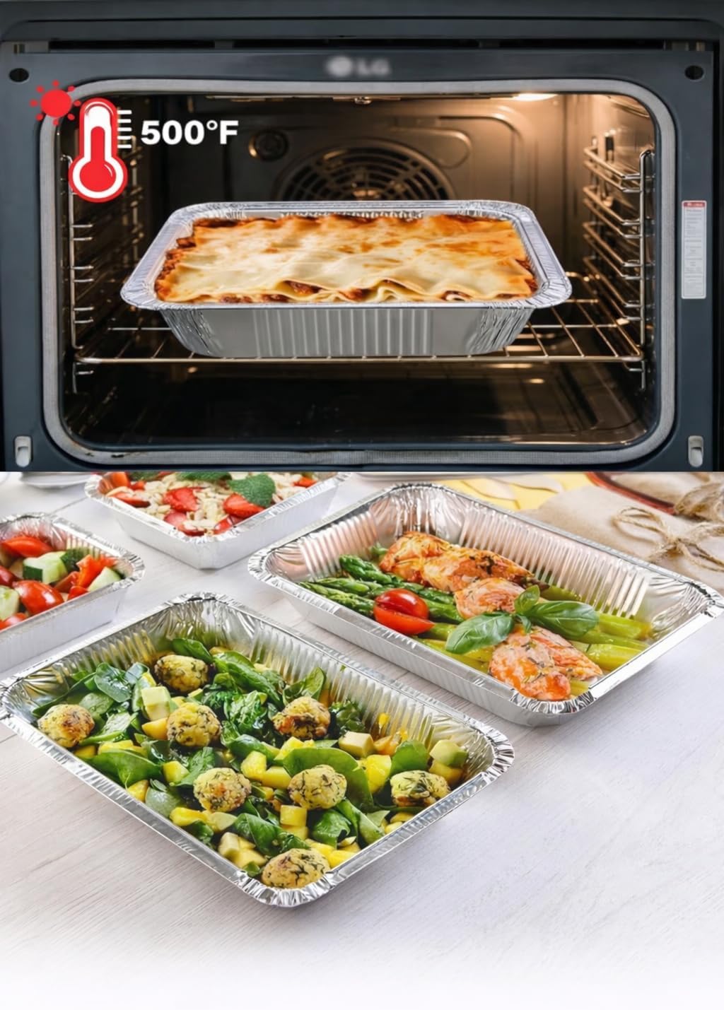 PRIME BASICS Aluminum Pans Full Size, Large Disposable Roasting & Baking Pan, 21"x13" Deep Foil Pans (50 Pack) Extra Heavy Duty Chafing Trays for Hotels, Restaurants, Caterers, Steam Table, Buffets.