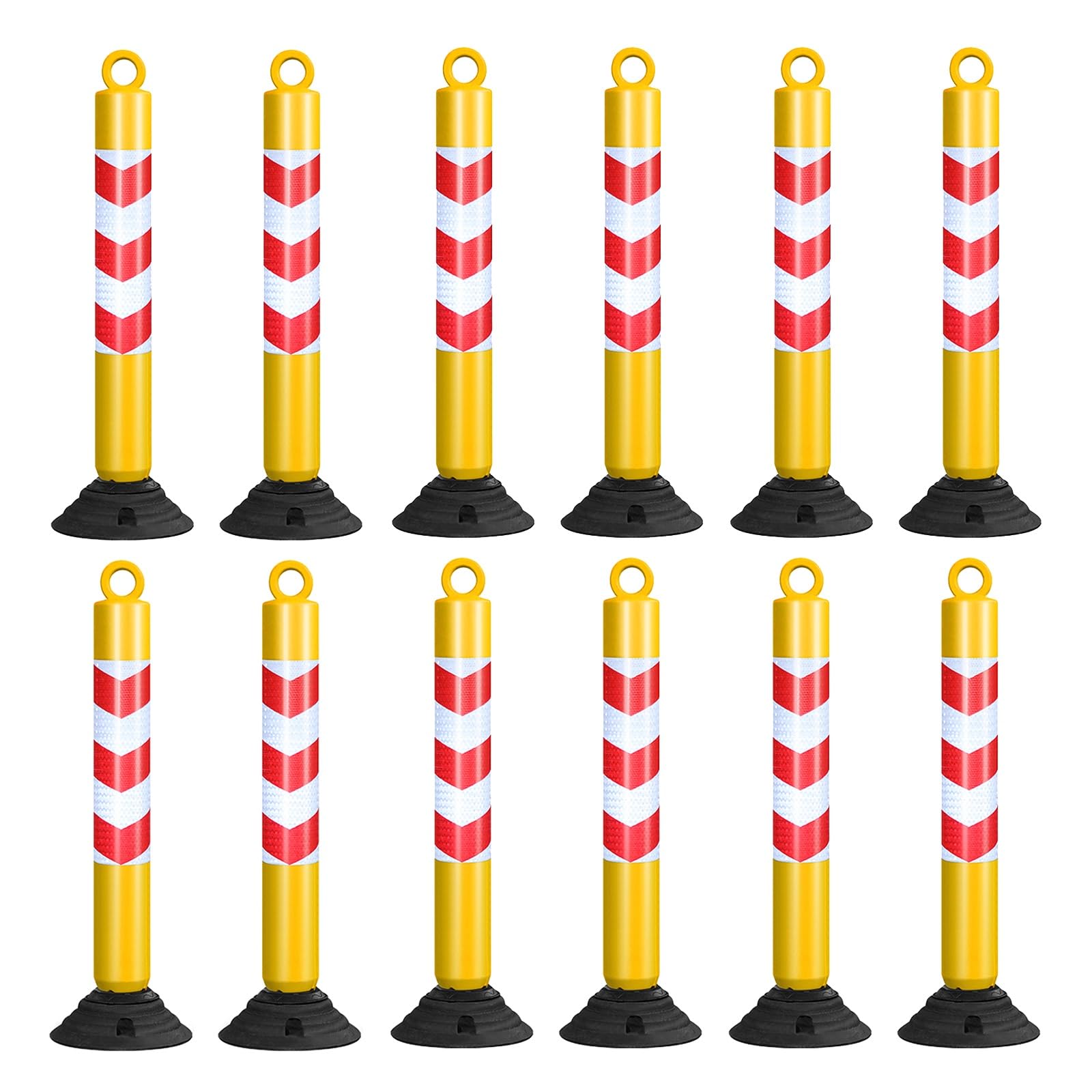 WDJBPSH 12 Pack Parking Safety Barrier with Detachable Rubber Base, 80cm Tall Night Visual Bollard for Construction Sites/Turn Street/Residential/Road Block(Color:Yellow)