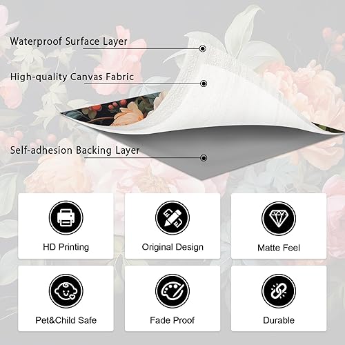 Miniatura 5 de Zeeko Murales de pared grandes florales para despegar y pegar, 148 pulgadas de ancho x 98 pulgadas de alto, papel tapiz vintage 3D de peonía oscura,