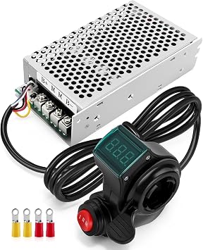 Integrated Thumb Throttle & PWM DC Motor Speed Controller Solution | 10-50V 60A/Max 100A, Forward-Reverse, Real-Time Voltage Display, Cooling Fan and Safety Fuse