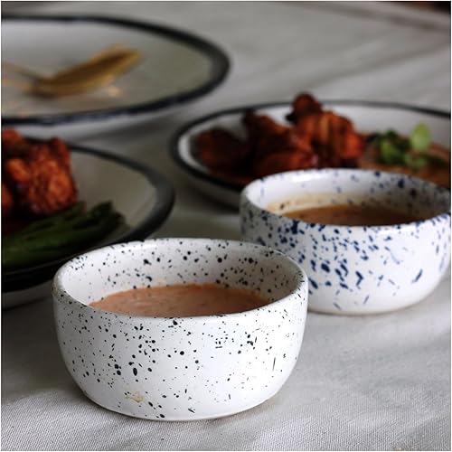 Miniatura 7 de roro Exquisitos cuencos de cerámica hechos a mano con moteado blanco brillante de 3.5 pulgadas, juego de 4 platos versátiles, aptos para microondas