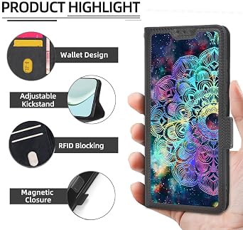 Aroepurt Case Compatible for KYOCERA GRATINA Phone Case Flip Cover [with Tempered Glass Screen Protector][RFID Blocking][Colorful Reflect Light] LPT-HTT